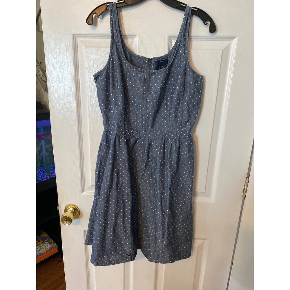 Gap Blue Polka Dot Chambray Sleeveless Fit and Flare Sundress Womens 12‎